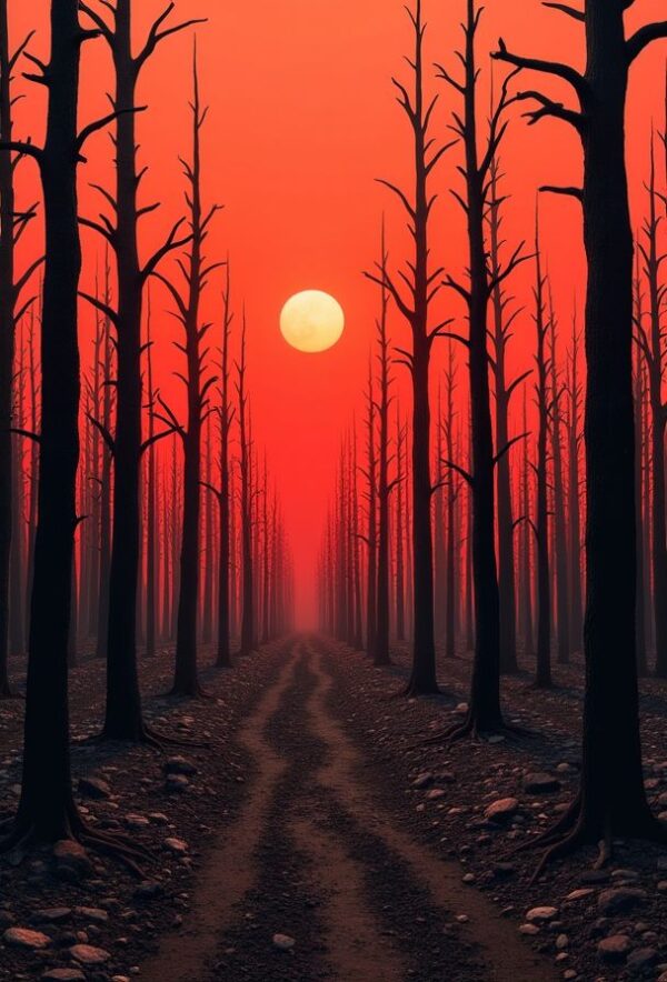 Crimson Sky over the Forest Grave