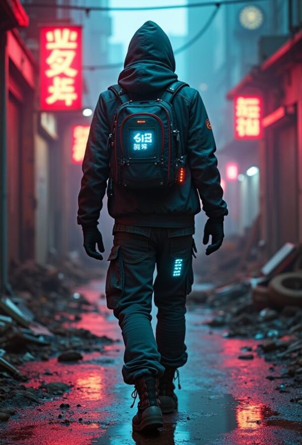 Cyber Scavenger in Neon Wreckage