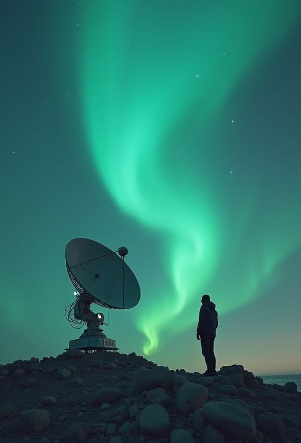 Aurora Rising Over Forgotten Satellites