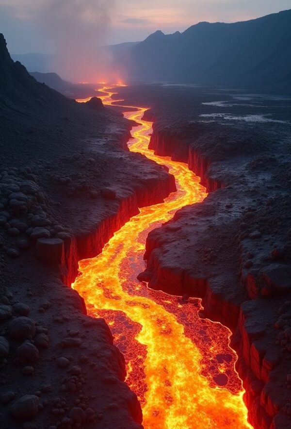 Lava Veins Across Volcanic Wastelands