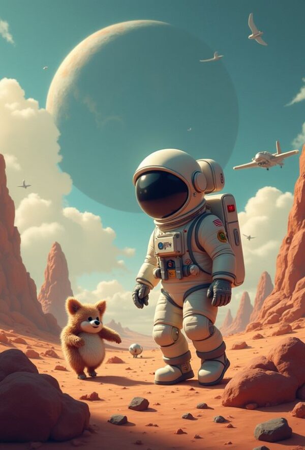 Astronaut Meets Alien Animals