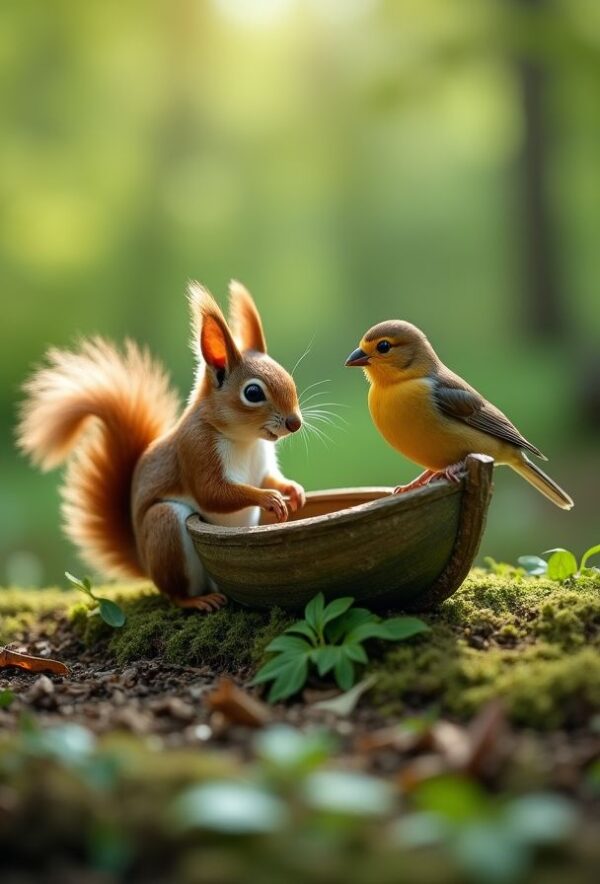 Tiny Boat, Squirrel, and Bird