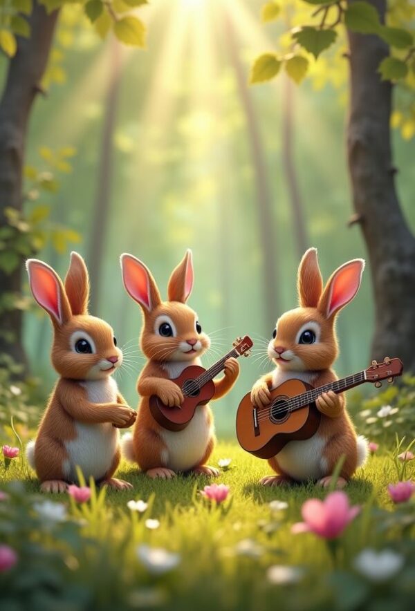 Bunny Music in the Forest Clearing