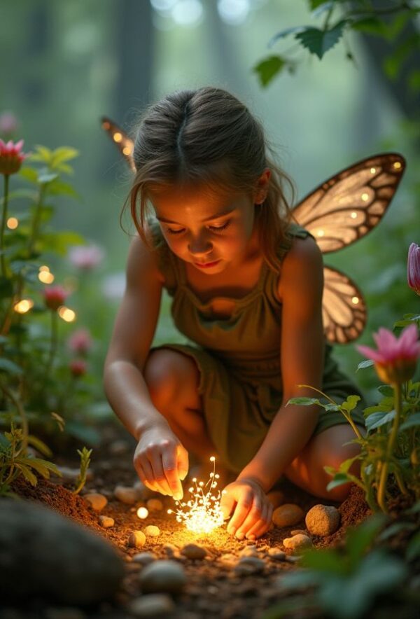 Fairy Planting Glowing Seeds in Garden