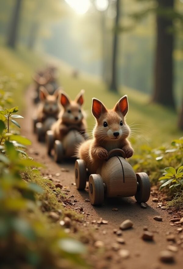 Forest Animals Racing Wooden Cars