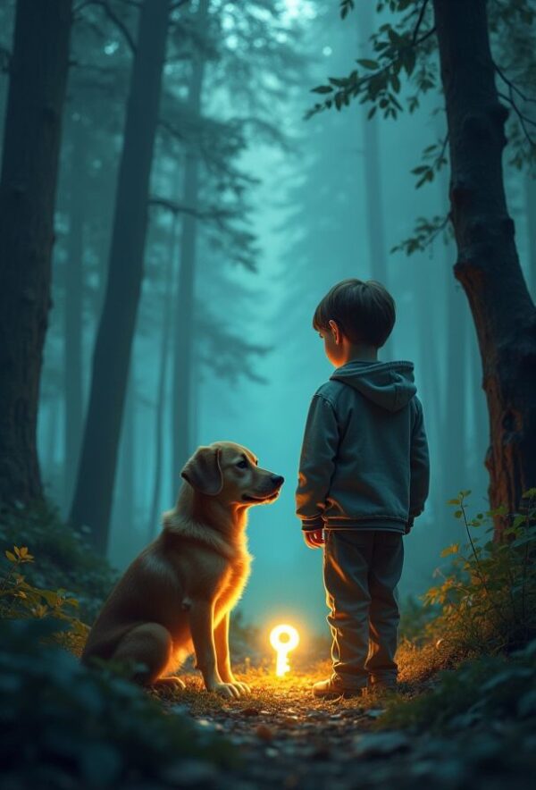 Boy and Dog with Glowing Key