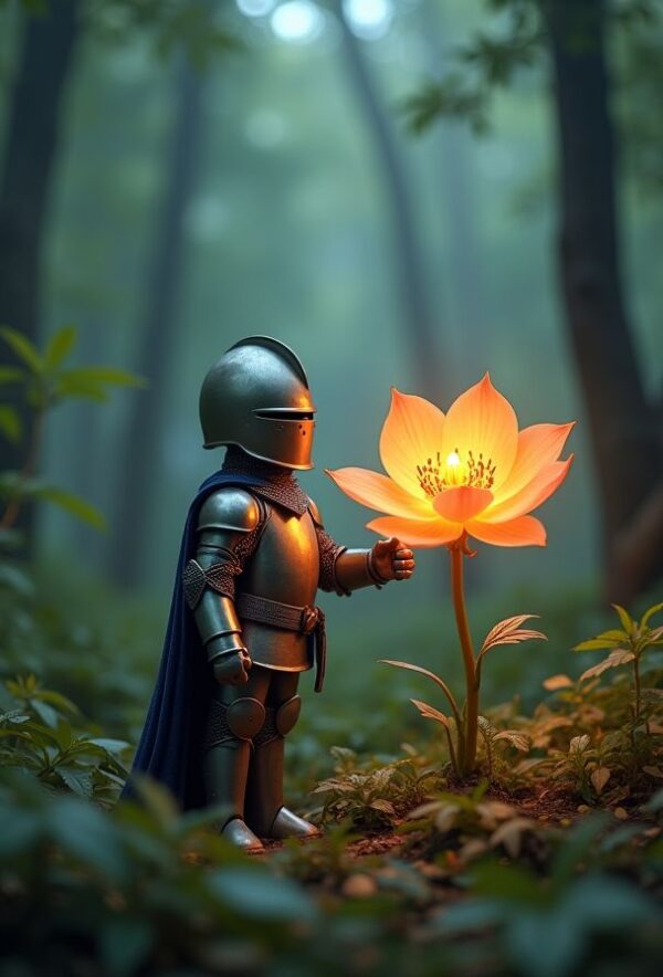 Tiny Knight Protecting Magical Flower