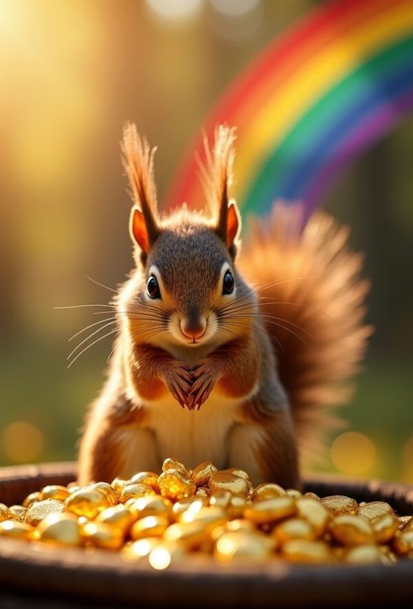 Squirrel Sliding Down Rainbow to Gold