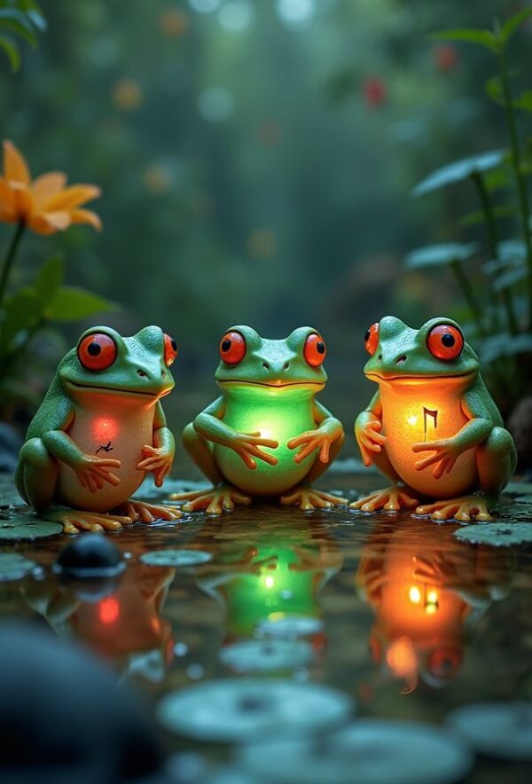 Frogs Playing Glowing Pond Instruments