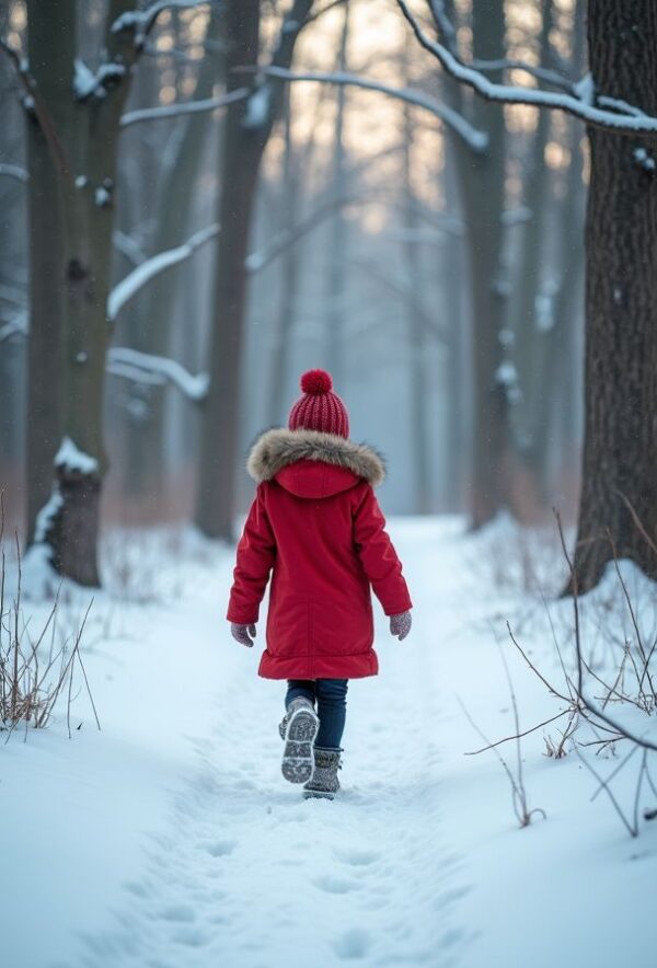 Scarlet Steps Through the Winter Woods