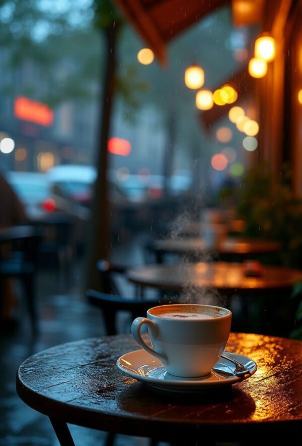 Solitude at the Rain-Soaked Café