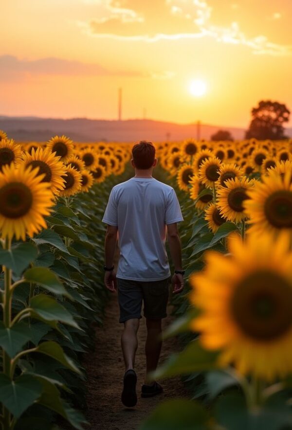 Sunset Over the Sunflower Giants