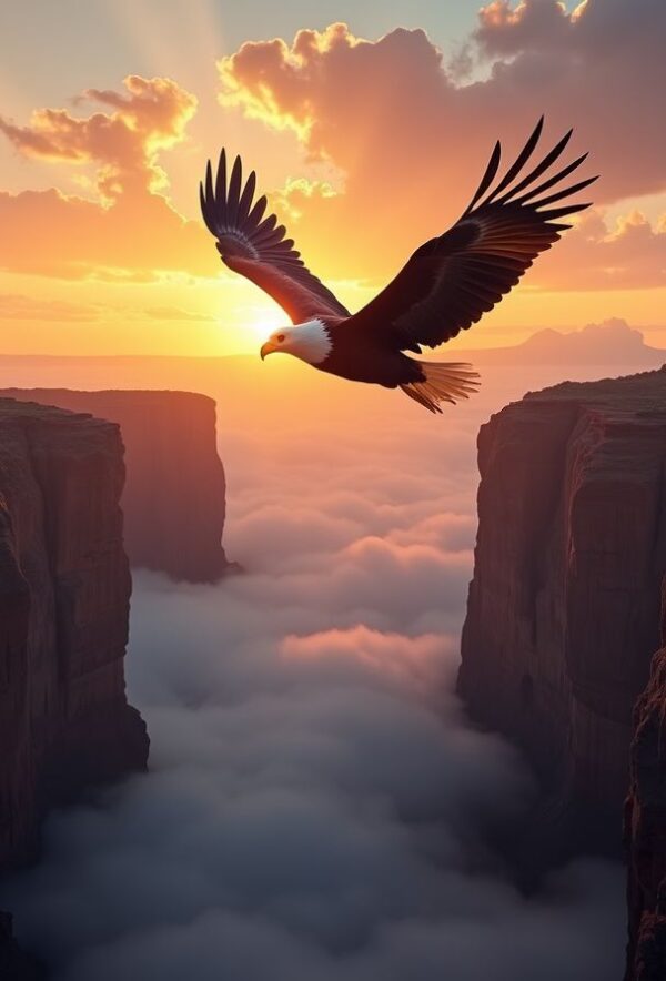 Eagle's Ascent Over Sunlit Canyon