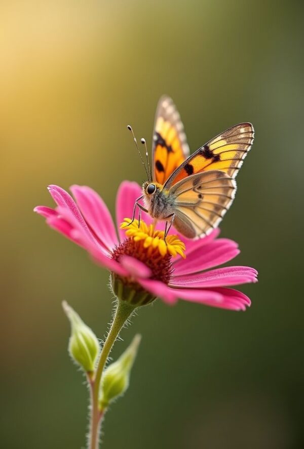 Butterfly on Bloom in the Glow