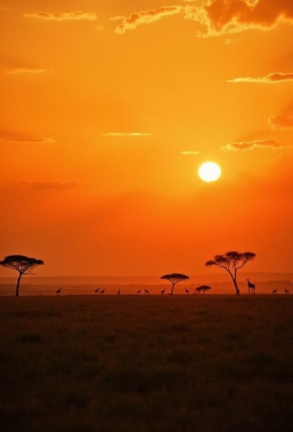 Savannah Sunset of Giraffe Silhouettes