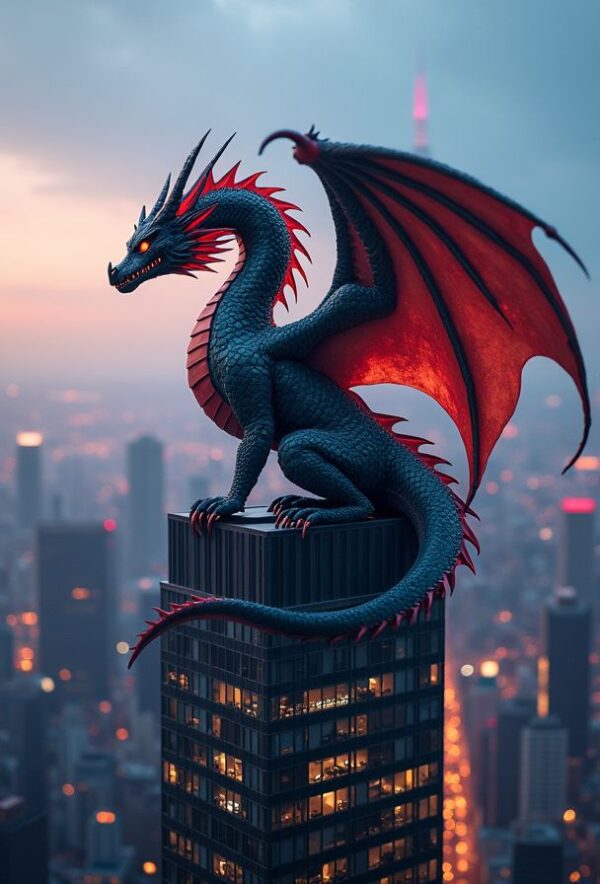 Dragon Sentinel Above Neon Streets