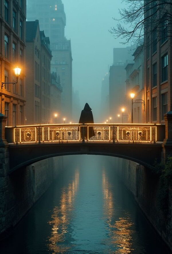 Cloaked Wanderer on the Enchanted Bridge