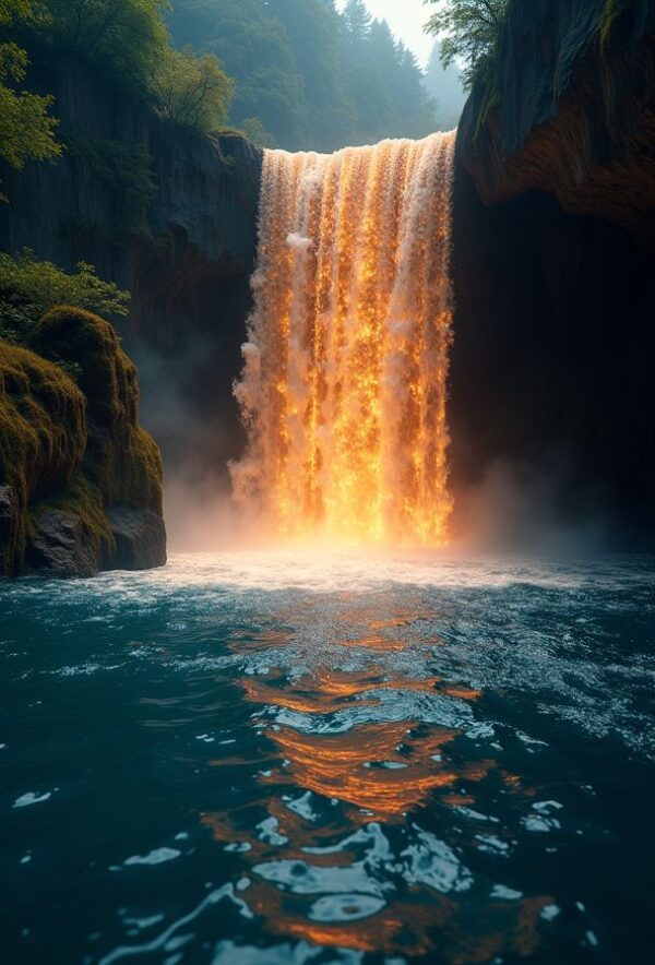 The Waterfall’s Glowing Ripples