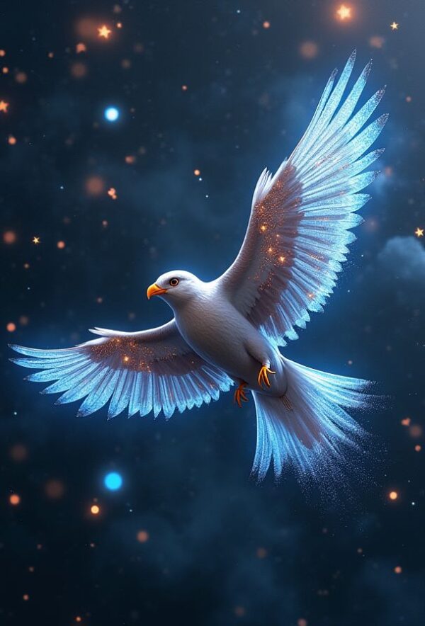 A Galaxy-Feathered Bird in Starfall