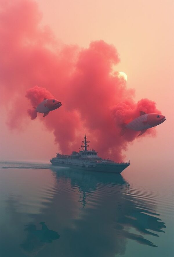 Airborne Boat with Smoke-Fish Companions