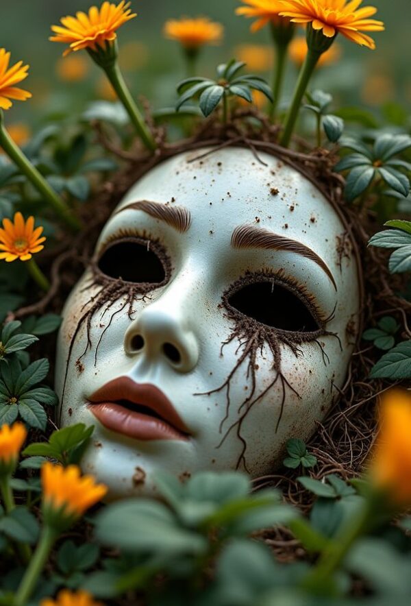 A Mask of Roots in a Flowered Field