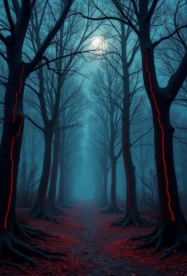 Vein Trees Glowing in Moonlit Forests