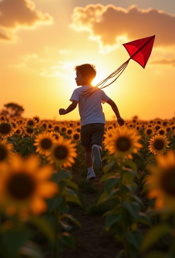 Twilight Kite in the Sunflower Field