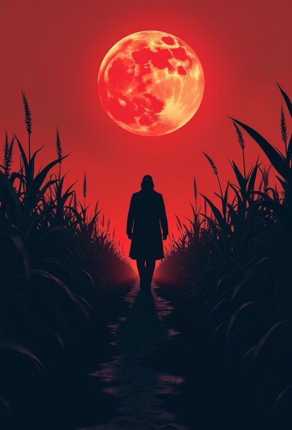 Red Moon Walk Through the Cornfield