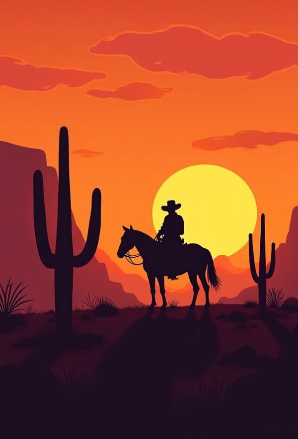 Lone Rider at Sunset's Edge