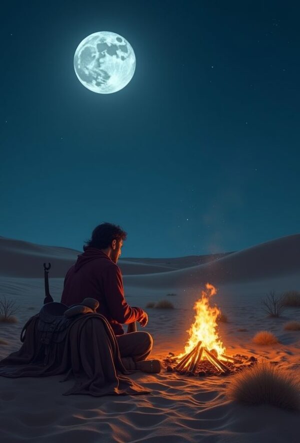 Campfire Beneath the Desert Moon